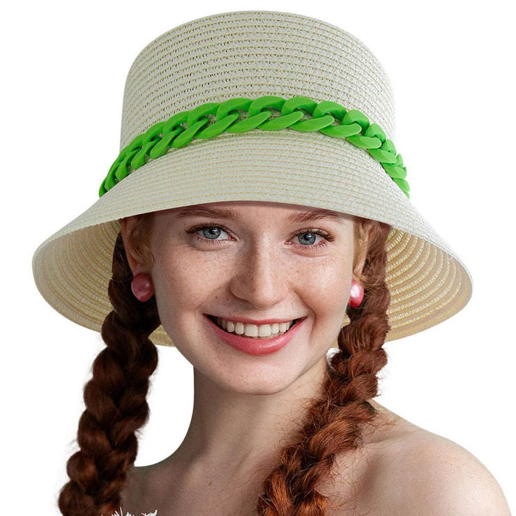 Green Chain Straw Bucket Hat