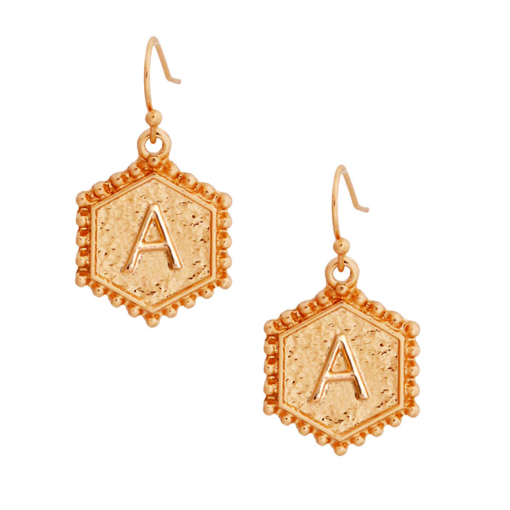 A Hexagon Initial Earrings