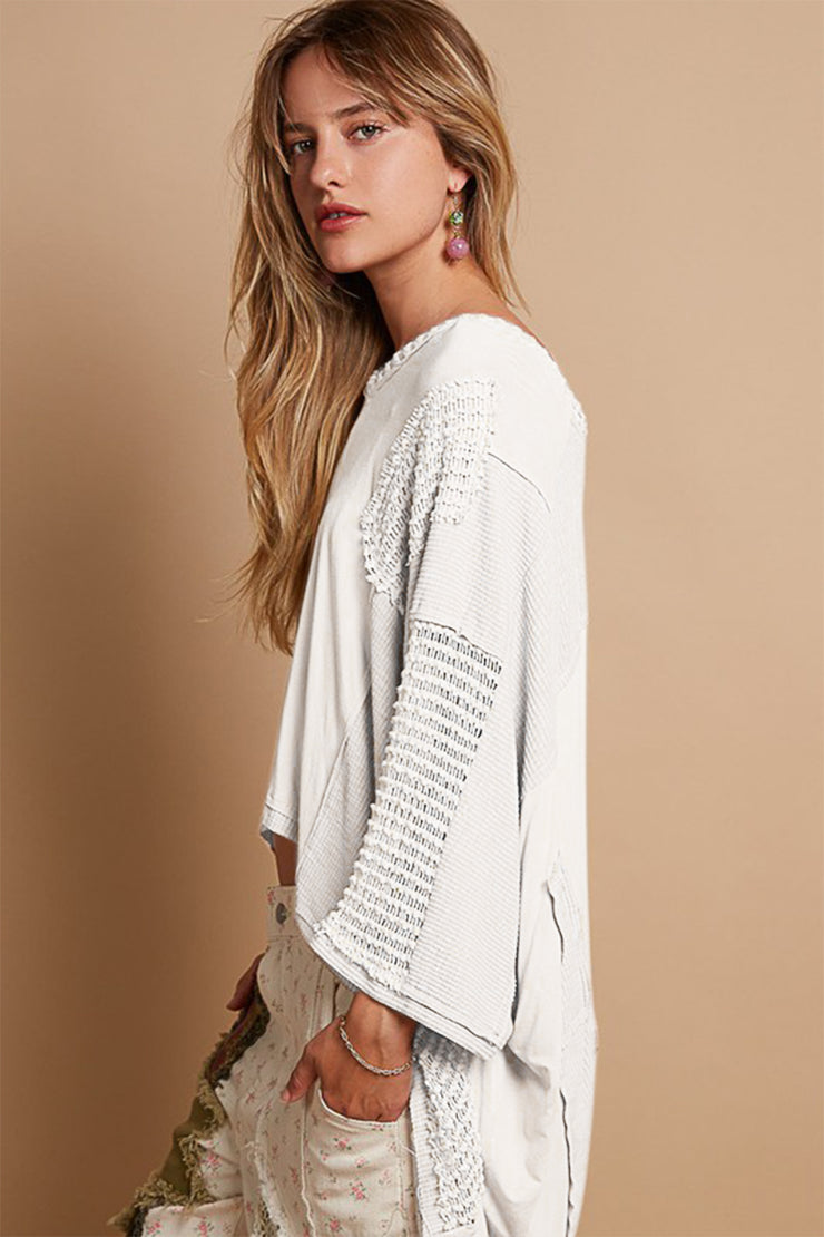 POL High-Low Contrast V-Neck Top