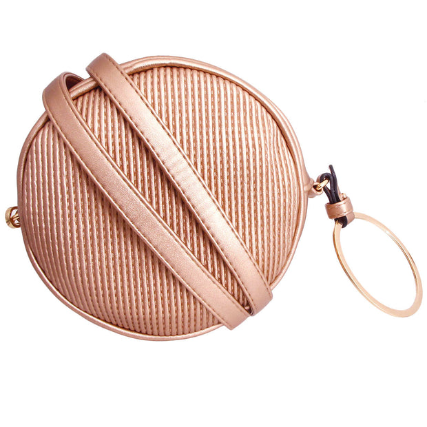 Rose Gold Ribbed Circle Crossbody Wristlet