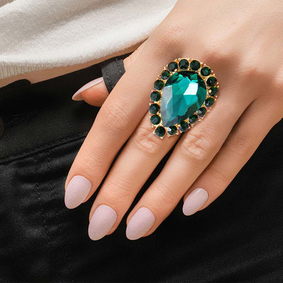 Green Teardrop Cocktail Ring