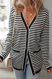 Black Stripe Long Sleeve Button up Tunic Cardigan