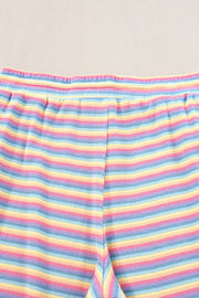 Pink Stripe Rainbow Tee Tasseled String Wide Leg Pants Set