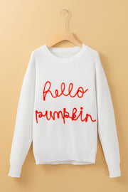 White Hello Pumpkin Graphic Sweater