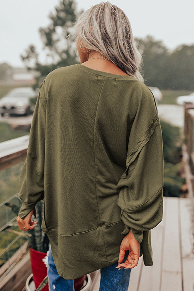 Green Patchwork Drop Shoulder Oversized Top