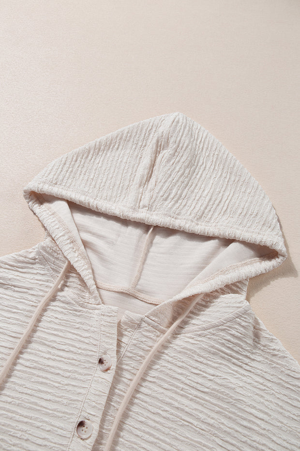 Apricot Solid Textured Drawstring Henley Hoodie