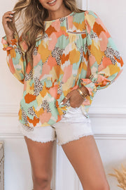 Pink Abstract Printed Long Sleeve Blouse