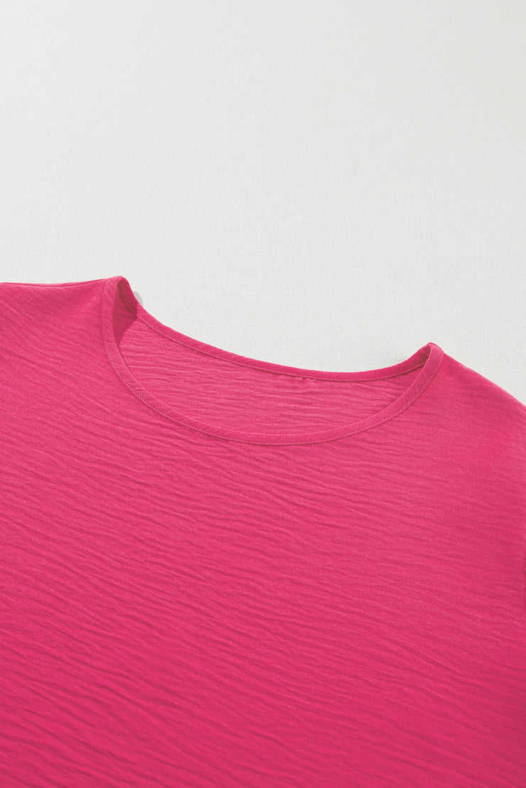 Bright Pink Ruffled Short Sleeve Plus Size Top