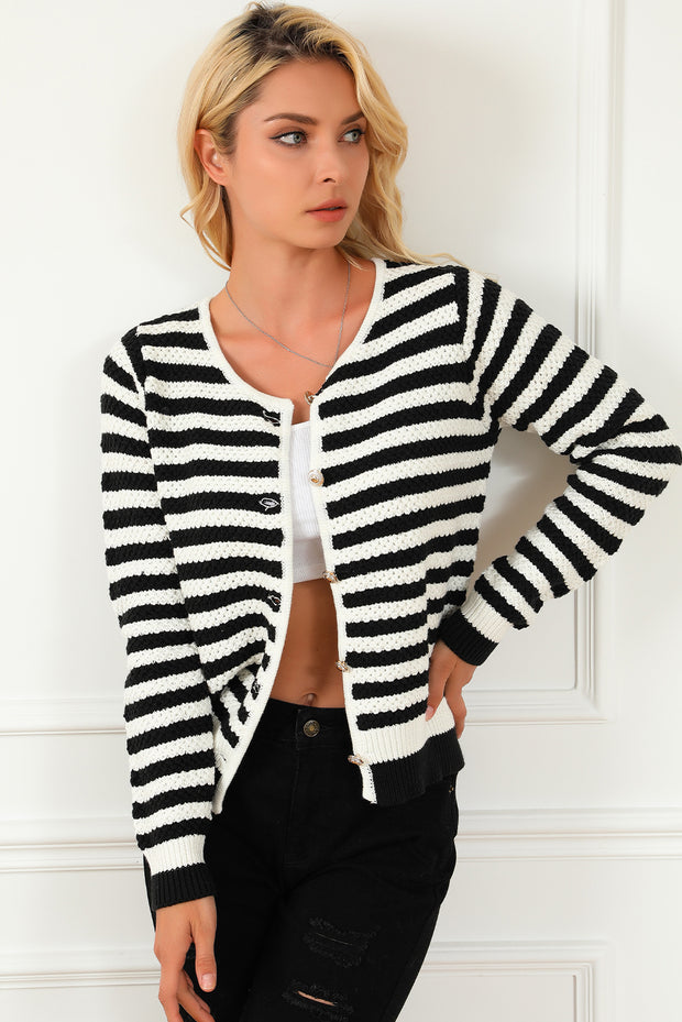 Black Contrast Striped Print Cardigan