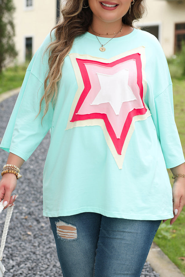 Moonlight Jade Colorblock Star Patch Plus Size Tunic