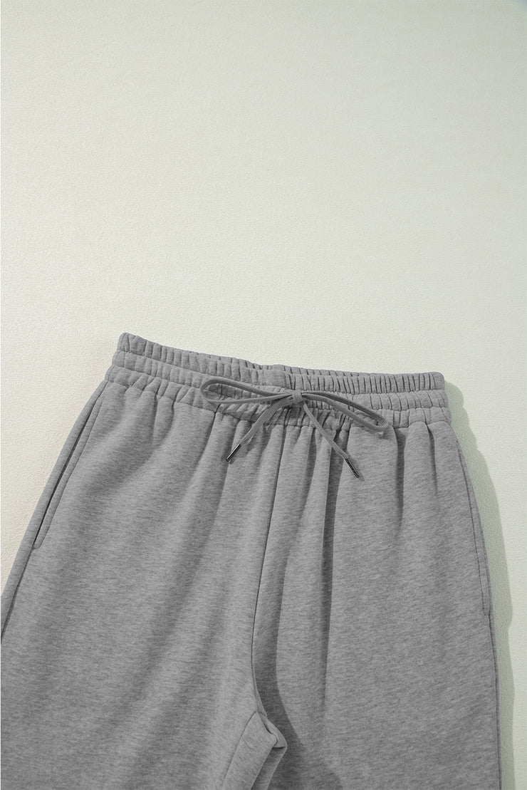 Light Grey Solid Color Fleece Lined Drawstring Waist Casual Pants