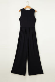 Black Cinched Waist Sleeveless Wide Leg Jumpsuit