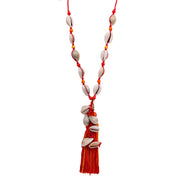 Red String and Cowrie Shell Long Tassel Necklace