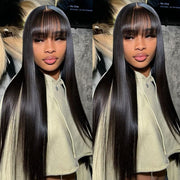 Straight Human Hair Wigs With Bangs Full Machine Made Wig Cheap Brazilian Hair Wigs Short Bob Wigs 3x1 HD Lace Wigs