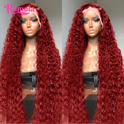 Burgundy 13x6 Hd Lace Frontal Human Hair Wig 13x4 Curly Wigs Remy Pre Plucked Wigs For Women Brazilian Deep Wave Frontal Wig