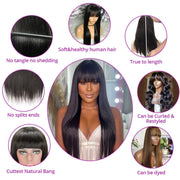 Straight Human Hair Wigs With Bangs Full Machine Made Wig Cheap Brazilian Hair Wigs Short Bob Wigs 3x1 HD Lace Wigs