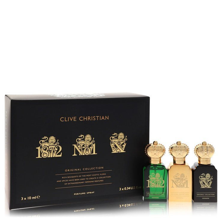 Clive Christian Gift Set -- Travel Set Includes Clive Christian 1872 Feminine, Clive Christian No 1 Feminine, Clive Christian X Feminine all in .34 oz Pure Perfume Sprays