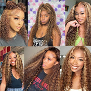 13x4 13x6 Hd Lace Water Deep Wave Frontal Wig Highlight Honey Brown Curly Human Hair Wigs Colored Bob For Black Women 30 36 Inch