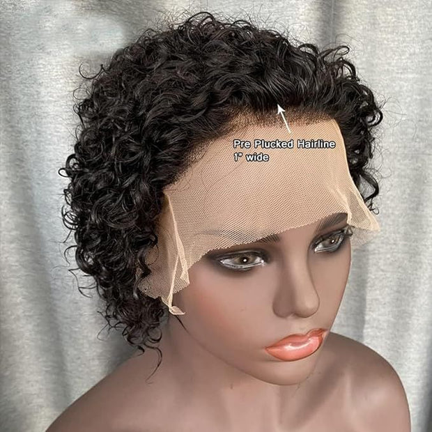 Short Curly Lace Front Wigs Human Hair Wigs for Black Women Pixie Cut Wigs Human Hair Short Curly Human Hair Wigs Pre Plucked with Baby Hair 150% Density Natural Black