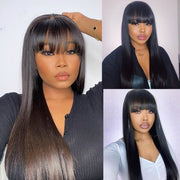 30 Inch 3X1 Middle Part Lace Human Hair Wig With Bangs For Women Straight Brazilian Wigs On Sale Cheap Fringe Short Bob Wigs