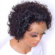 Short Curly Lace Front Wigs Human Hair Wigs for Black Women Pixie Cut Wigs Human Hair Short Curly Human Hair Wigs Pre Plucked with Baby Hair 150% Density Natural Black