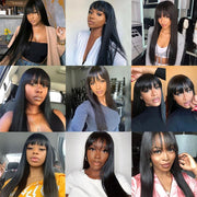 30 Inch 3X1 Middle Part Lace Human Hair Wig With Bangs For Women Straight Brazilian Wigs On Sale Cheap Fringe Short Bob Wigs