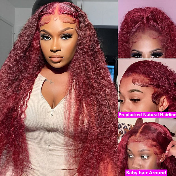 Burgundy 13x6 Hd Lace Frontal Human Hair Wig 13x4 Curly Wigs Remy Pre Plucked Wigs For Women Brazilian Deep Wave Frontal Wig