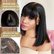 30 Inch 3X1 Middle Part Lace Human Hair Wig With Bangs For Women Straight Brazilian Wigs On Sale Cheap Fringe Short Bob Wigs