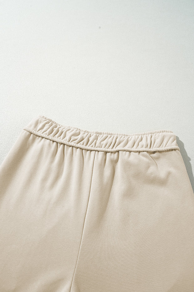 Apricot Loop Drawstring Casual Wide Leg Pants