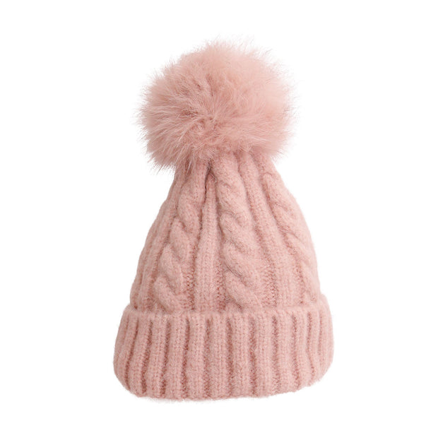 Dusty Pink Fox Fur Pom Beanie