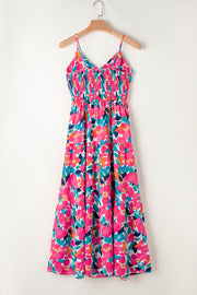 Rose Floral Twisted Smocked Back Tiered Maxi Dress