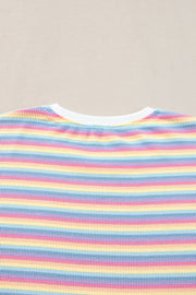 Pink Stripe Rainbow Tee Tasseled String Wide Leg Pants Set