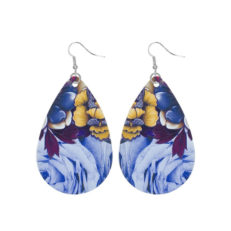 Various Flower Printed Teardrop Earrings