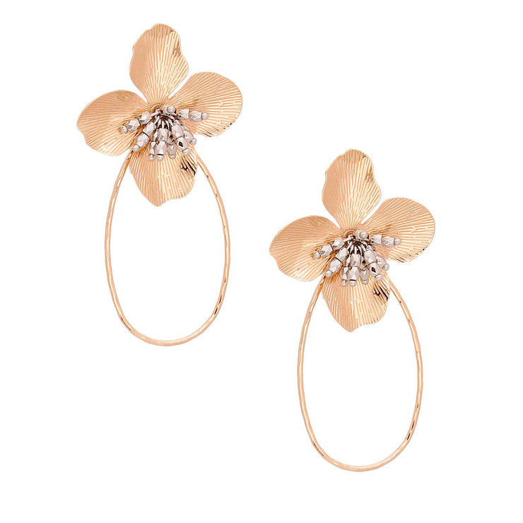 Gold Flower Teardrop Hoops