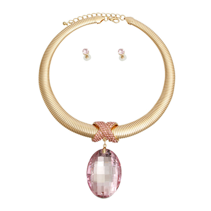 Pink Oval Omega Chain Set