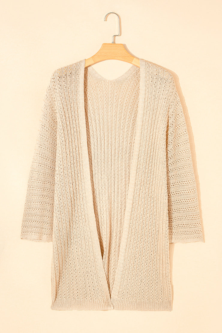 Khaki Hollow-out Bracelet Sleeve Knit Cardigan