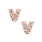 V Rhinestone Gold Studs