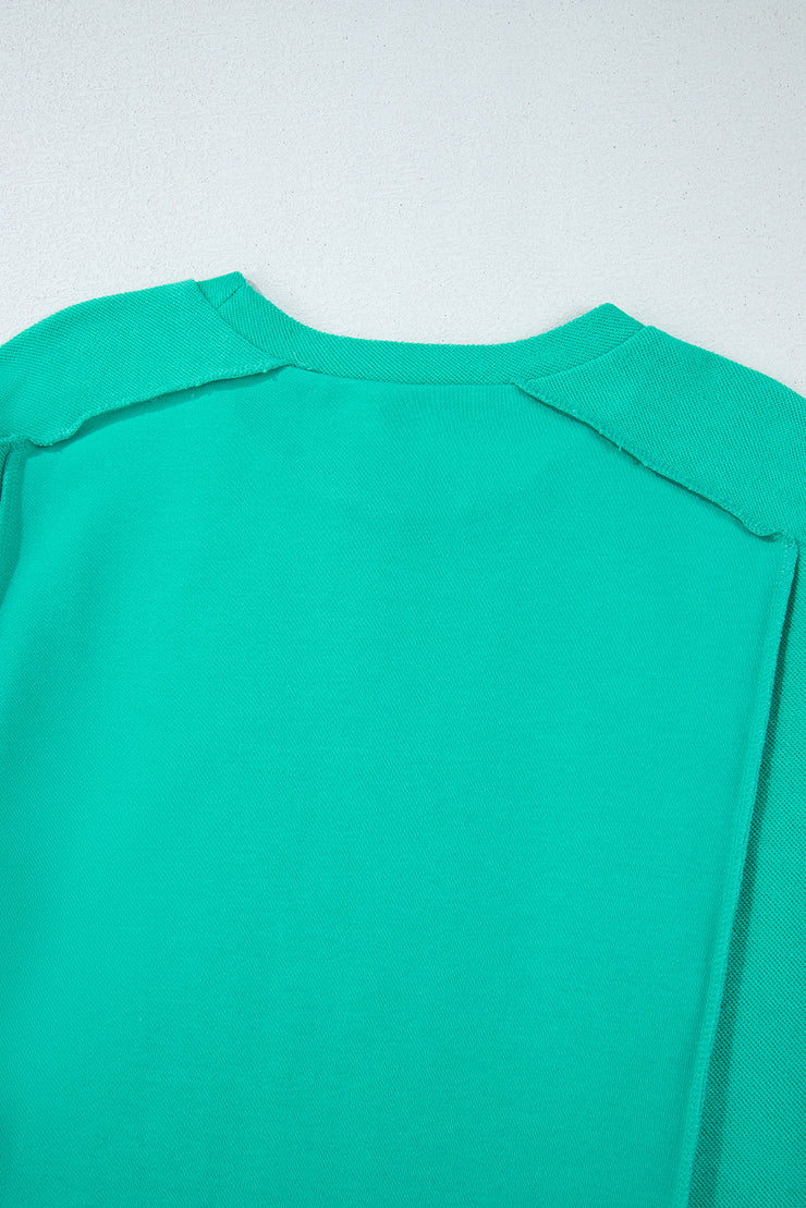 Mint Green Splicing Round Neck Pullover Sweatshirt