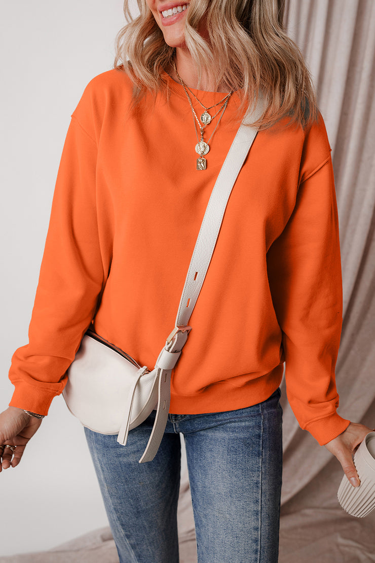 Russet Orange Solid Fleece Lined Drop Shoulder Terry Sweatshirt