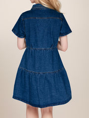 Button Up Short Sleeve Denim Dress