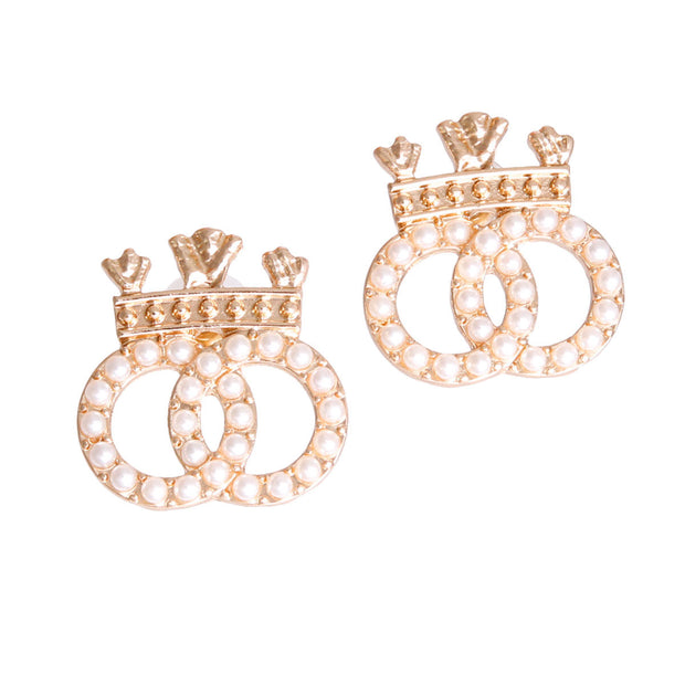 Regal Crown Studs - Gold Pearl