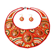 Bead Round Collar Bib Necklace Set - RW Orange