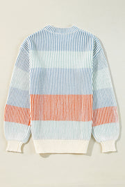 Multicolour Colorblock Textured Knit Bubble Sleeve Sweater