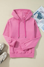 Bonbon Solid Color Fleece Lined Drawstring Hoodie with Pocket