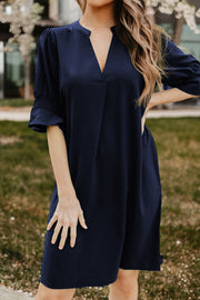 Blue Ruffled Sleeve Shift Dress