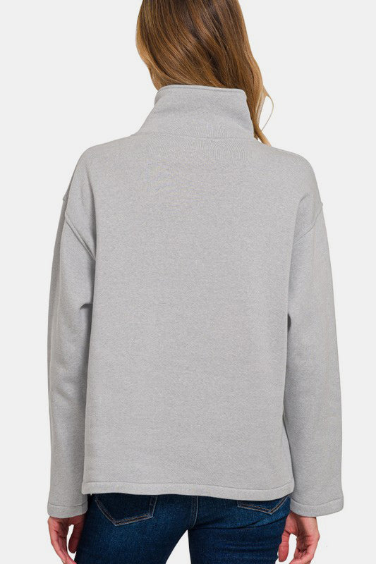 Zenana Turtleneck Half Snap Fleece Sweatshirt