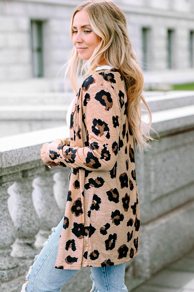 Leopard Printed Open Front Cardigan