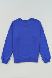 Dark Blue Game Day Crew Neck Graphic Pullover Sweatshirt