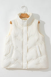 White Quilted High Neck Zip Up Jacket Vest