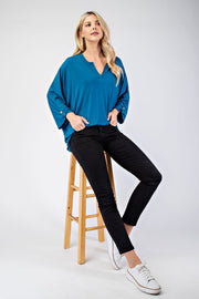 Celeste Full Size Notched Three-Quarter Sleeve Blouse